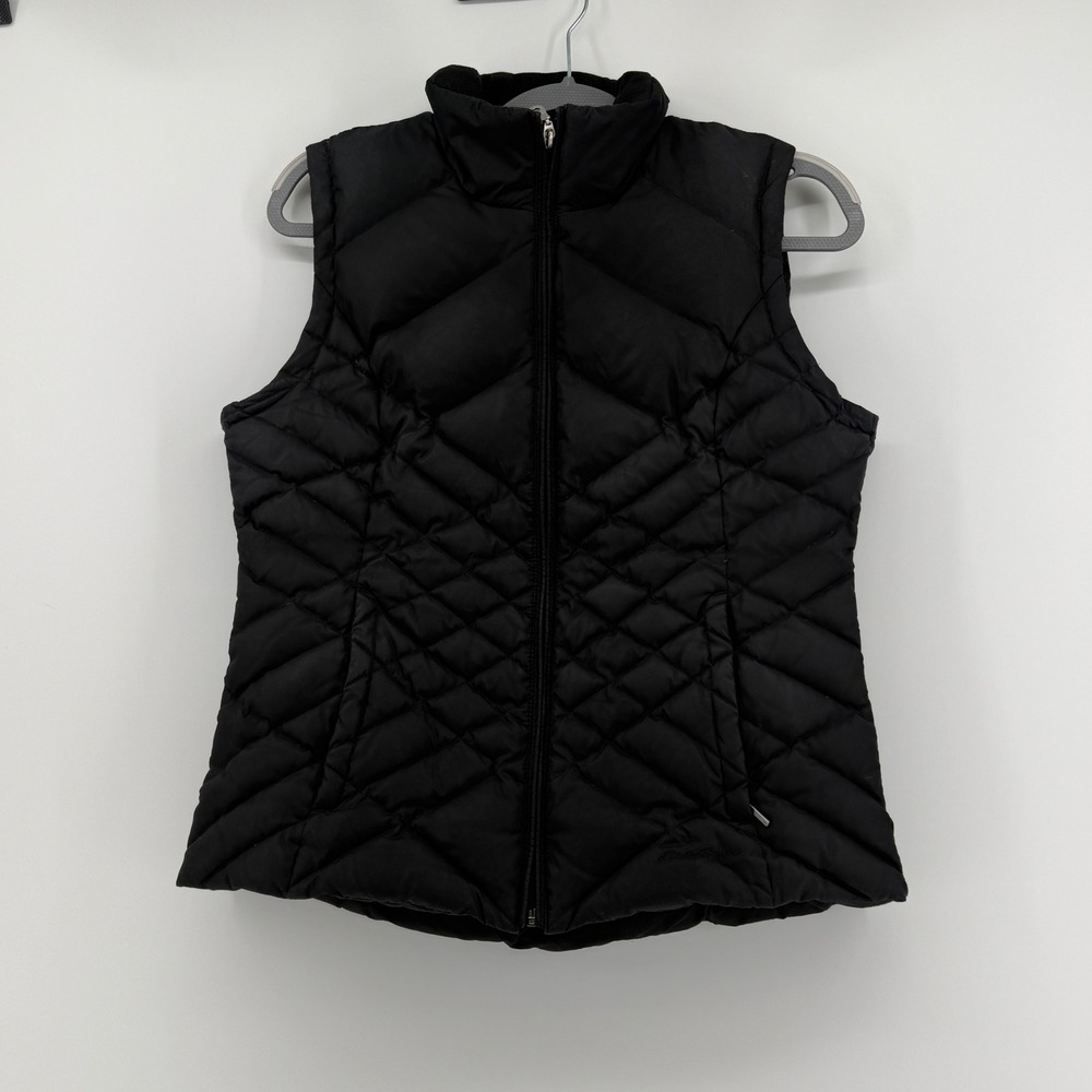 Eddie Bauer Womens‎ Black Quilted Goose Down Puffer Vest Size M Full Zip Outdoor